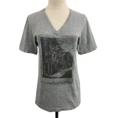 ヒアーズ HERE'S STREET カットソー Tシャツ プルオーバー Vネック プリント メランジ 半袖 M グレー 黒 ブラックのサムネイル