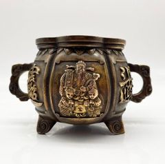 明治期 九谷金彩赤絵『福禄寿』丸皿 径14.6㎝(二客)茶事/茶道具☆美品