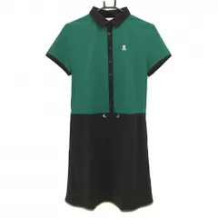 【新品】ランバンスポール 半袖ポロワンピース グリーン×黒 バイカラー ストレッチ レディース 40(L) ゴルフウェア LANVIN SPORTのサムネイル