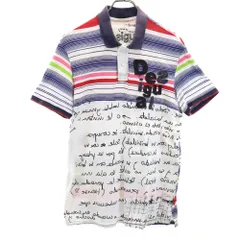 Desigual デシグアル ボーダー切替 半袖 ポロシャツ L 白系 メンズ 古着のサムネイル