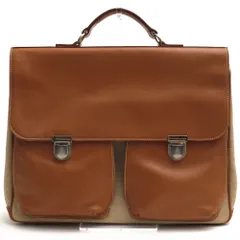 ゼニア／Ermenegildo Zegna バッグ ブリーフケース ビジネスバッグ 鞄 ビジネス メンズ 男性 男性用 コットン 綿 キャンバス レザー 革 ブラウン 茶  フラップ式のサムネイル