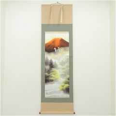 左高秋光筆 風水招福四季草花 肉筆絹本掛軸（共箱） 掛け軸 床の間 書