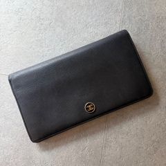 CHANEL ココボタン レザー 二つ折り 長財布 ブラック - メルカリ