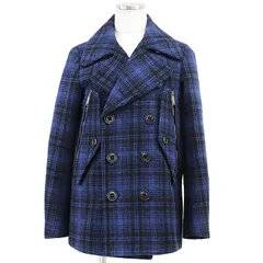 SALE【美品】DSQUARED2 ディースクエアード Pコート ピーコート メンズ サイズ 48 チェックパターン ウール100% メルトン カウレザー エルボーパッチ アウター ブルー ブラック 黒 青 イタリア製のサムネイル