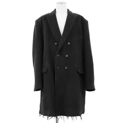 【極美品】BALENCIAGA バレンシアガ チェスターコート サイズ 48 メンズ 2018年モデル ダブルブレスト クラッシュ ダメージ デストロイ加工 ロゴ ラバーパッチ ウール × アルパカ オーバーサイズ アウター ブラック 黒 フランス製のサムネイル