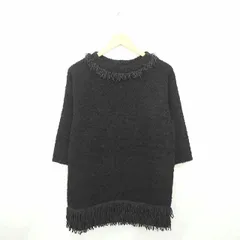 フラワー FLOWER ワンピース ひざ丈 クルーネック プルオーバー フリンジ 厚手 長袖 緑 カーキ /TT26のサムネイル