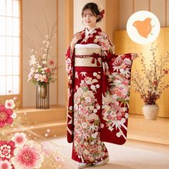 5673） ✿ 正絹振袖 フルセット✿ 赤地に花文様 成人式 卒業式 - メルカリ