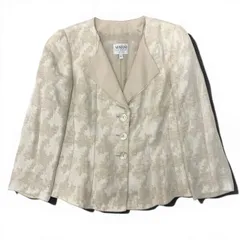 27e11 ARMANI COLLEZIONI アルマーニコレツィオーネ オープンカラージャケット リネンブレンド 総柄 シェルボタン 貝ボタン サイズ38 ベージュ レディース 女性用o07tのサムネイル