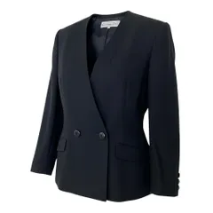 89g24 【美品】Christian Dior クリスチャンディオール ノーカラージャケット フォーマルジャケット アウター Lサイズ ブラック ウール100％ レディース 女性用u02tのサムネイル