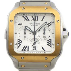 カルティエ Cartier 腕時計 サントス XL W2SA0008 スクエア シルバー文字盤 ローマンインデックス デイト クロノグラフ 夜光針 夜光インデックス スモールセコンド K18YG SS 自動巻き 【箱・保付き】 【中古】のサムネイル