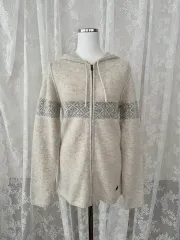 S) PURE DKNY アンゴラ ノルディック ニット フード ジップアップ オートミールのサムネイル