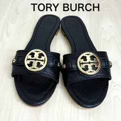 【トリーバーチTORY BURCH】新品未使用品！メタルロゴフラットレザーサンダル 7 ブラック×ゴールド ⭐︎のサムネイル