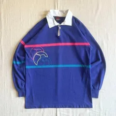 90s　vintage　ヴィンテージ古着　ニュージーランド製　CANTERBURY OF NEW ZEALAND　カンタベリー　肉厚ラガーシャツ　長袖ポロシャツ　デカロゴプリント　ボーダー柄　L～XL相当　Y2K　アメカジ　heavy rugger shirtのサムネイル