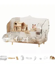 Jxzyil ハムスターケージ【大きい】ゲージ アクリル製 小動物 完全透明 大型 ゴールデンハムスター対応 360°観察 組み立て簡単 分解収納可能 かじり防止 軽量 広々空間 (C 【ヴィラモデル】 高級トンネルケージ)のサムネイル
