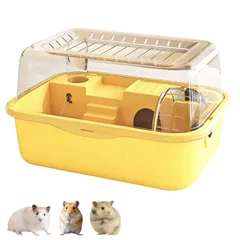 buuyyaa ハムスター ケージ 2 階建て 飼育ケージ 大きいサイズ 通気性良し 組立簡単 給水ボトル・回し車・お風呂付き 小動物用ハウス (イエロー)のサムネイル