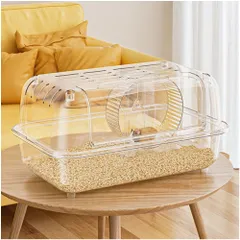 FTWIND [単体] ハムスター ケージ 大きい 60cm [大型] アクリル製 hamster cage 小動物 ゴールデンハムスターや小動物に適した透明ペット小屋 組立簡単 DIY自由設計 人気 (60×38×31cm, 回し車付き大型ハウス)のサムネイル