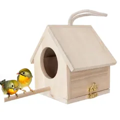 koundeneko 鳥かご 木製 バードハウス 小型 窓付き 繁殖ボックス 巣箱 ハンギング 小屋 ミニ 鳥の巣 インコ 観察箱 ケージ オカメ セキセイ ボタン コザクラ ハムスター 小動物用 14*13*14cmのサムネイル