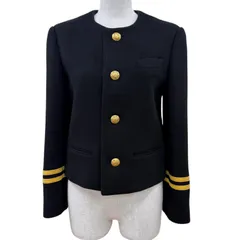美品☆CELINE セリーヌ 22SS 2V75F6700 カシミヤ100％ スペンサーキャプテンジャケット ノーカラージャケット ブラック 34 伊製 正規品のサムネイル