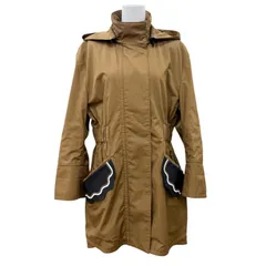 美品☆FENDI フェンディ FF8275 コットン100％ 牛革 レザー使い フード付 フーデッド コート ブラウン 40 イタリア製 正規品 レディースのサムネイル