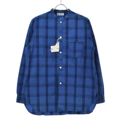 【WHITELINE】WLS3005 indigo check バンドカラー インディゴチェック長袖シャツのサムネイル