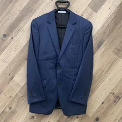 【彦】CK CalvinKlein 背抜き ネイビー ストライプ Lサイズ オールシーズン セットアップ メンズ スーツ カルバンクライン 【5148HK】G24のサムネイル