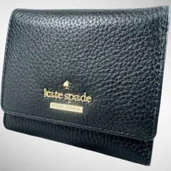 【美品】kate spade ケイト スペード コンパクト 三つ折り 財布 ブラック ストライプ裏地のサムネイル