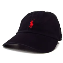Ralph Lauren ラルフローレン 男女兼用 ビンテージ ワンポイントポニー エンブロイド キャップ 帽子 フリーサイズ Black/Red 在庫一掃価格のサムネイル