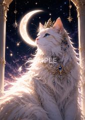 【一作限り】月夜のゴシック白猫 白猫 ゴシック　猫アート K315 815 幻想猫アート 月夜の王者 白猫 2Lサイズ 高画質デジタルアート
