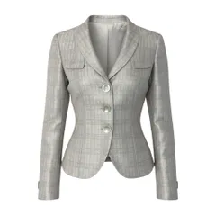 91g24 【美品】 GIORGIO ARMANI ジョルジオアルマーニ テーラードジャケット  BORGO21 チェック柄 丸襟 サイズ36 光沢ベージュ ライトグレー レディースu02tのサムネイル