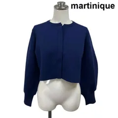 ◆ マルティニーク martinique カーディガン 長袖 クルーネック パフスリーブ風 ショート丈 ネイビー 綿 M 9号 レディース S6I118のサムネイル