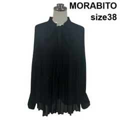 ◆ モラビト MORABITO ブラウス 長袖 スタンドカラー ボウタイリボン アコーディオン風プリーツ 透け感 黒 38 M 9号 レディース S6I128のサムネイル