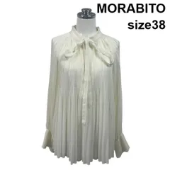 ◆ モラビト MORABITO ブラウス 長袖 スタンドカラー ボウタイリボン アコーディオン風プリーツ 透け感 白 38 M 9号 レディース S6I129のサムネイル