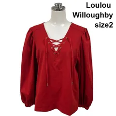 ◆ ルルウィルビー Loulou Willoughby カットソー 長袖 Vネック レースアップ マリンテイスト 赤 綿 2 M 9号 レディース S6I137のサムネイル
