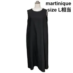 □ マルティニーク martinique サックワンピース ボートネック ノースリーブ ミモレ丈 Aライン フリンジ 黒 綿混 L 11号 レディース Z6D636のサムネイル