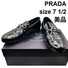 美品 プラダ PRADA ローファー ドレスシューズ 革靴 フットウェア ロゴメタル装飾 ネロ 黒 本革 レザー 7ハーフ 約26.5cm メンズ 6D443のサムネイル