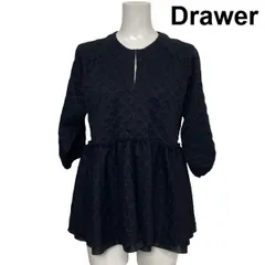 ◆ ドゥロワー Drawer ノーカラージャケット 長袖 ジャガードニット ペプラムデザイン ネイビー 黒 S～M 7～9号 レディース S6I110のサムネイル