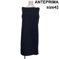 ◆ アンテプリマ ANTEPRIMA ノースリーブワンピース ドレス 膝丈 ボートネック Iライン 黒 ウール混 42 L～XL 11～13号 レディース S6I104のサムネイル