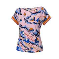 89g24 EMILIO PUCCI ARCHIVIO エミリオップチ アルチビオ ボートネック フレンチスリーブカットソー 総柄 I42 ピンク レディースu02tのサムネイル