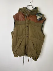R00350｜Ralph Lauren｜ラルフローレン｜ベスト｜Vest｜カーキ｜Khaki｜フード付き｜チェック｜レザー切り替え｜アメカジ｜USA古着｜古着｜ヴィンテージ｜90S｜Y2K｜アウトドア｜ワーク｜メンズ｜重ね着｜レイヤード｜人気のサムネイル