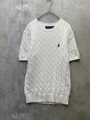 POLO RALPH LAUREN ポロ ラルフローレン コットン ケーブル ワンポイント 刺繍 半袖 ニット セーター sizeM/ホワイト ■◆◎レディースのサムネイル