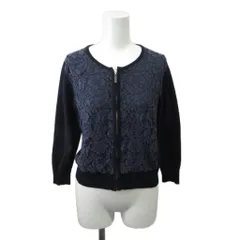 エムプルミエ ブラック M-Premier BLACK ニットカーディガン 長袖 クルーネック 花柄 レース 刺繍 ジップアップ 36 紺 ネイビー /XZ ■ECA007のサムネイル