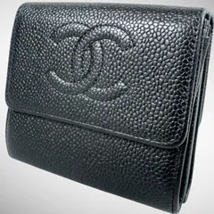 【美品】CHANEL シャネル キャビアスキン ココマーク Wホック コンパクト 三つ折り 財布 ブラックのサムネイル