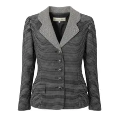 62e12 Christian Dior クリスチャンディオール テーラードジャケット  レザーパイピング チェック柄 総柄 サイズ9 ブラック ホワイト レディース 女性用o07tのサムネイル