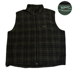 Woolrich ウールリッチ FleeceVest フリースベスト CheckeredPattern チェック柄 TartanCheck タータンチェック EmbroideredLogo 刺繍 Polyester ポリエステル Brown ブラウン 茶 XL