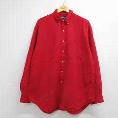 XL/古着 ラルフローレン 長袖 ブランド シャツ メンズ 90年代 90s ワンポイントロゴ BLAKE 大きいサイズ ロング丈 シルク リネン ボタンダウン レッド【spe】 26jul10のサムネイル