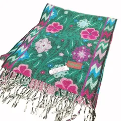 美品 KENZO ケンゾー マフラー ストール 毛 100％ グリーン 紫 花柄のサムネイル