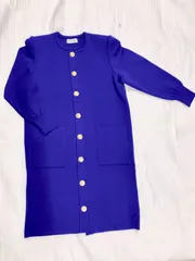 UA953【お買い得】Yves Saint Laurent ロングカーディガン ブルー ニットコート ゴールドボタンのサムネイル