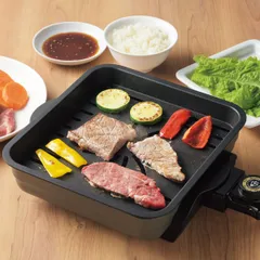 ホットプレート 煙をおさえたコンパクトプレート （ グリルプレート 焼肉 魚 プレート 平面 PSEマーク適合 調理 油が落ちる 煙が出にくい 煙 少ない 水受け皿 温度調節 洗いやすい 調理器具 保温 調理家電 キッチン家電 )のサムネイル
