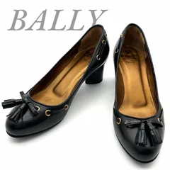 【B5864】【美品】 BALLY バリー パンプス レザー ブラック タッセル チャンキーヒール レディース ラウンドトゥ ミドルヒールのサムネイル