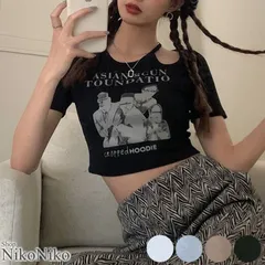 ショップにこにこ ショルダーカットアウト ショート丈チビTシャツ ma 【即納】  Tシャツ チビT ミニ丈 クロップド丈 ワンショルダー アシメショルダー 変形デザイン ロゴプリントのサムネイル